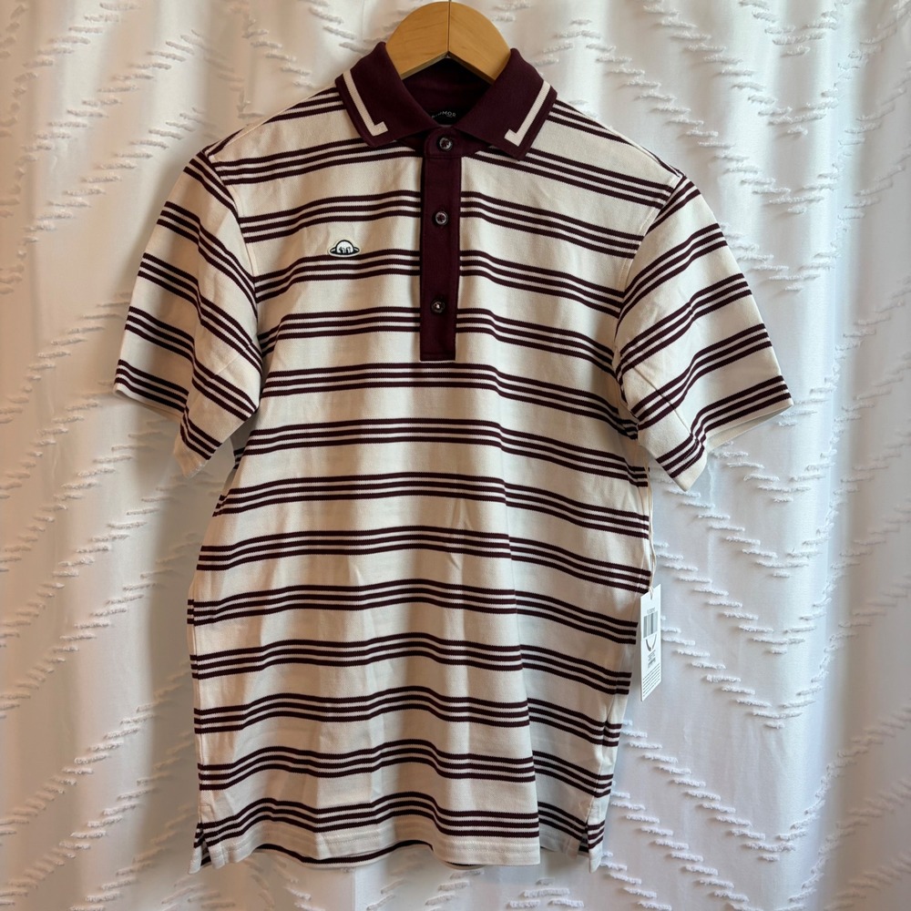 Radmor Douglas Tri Block Pique Golf Polo Shirt Mens XS White Port Striped NEW